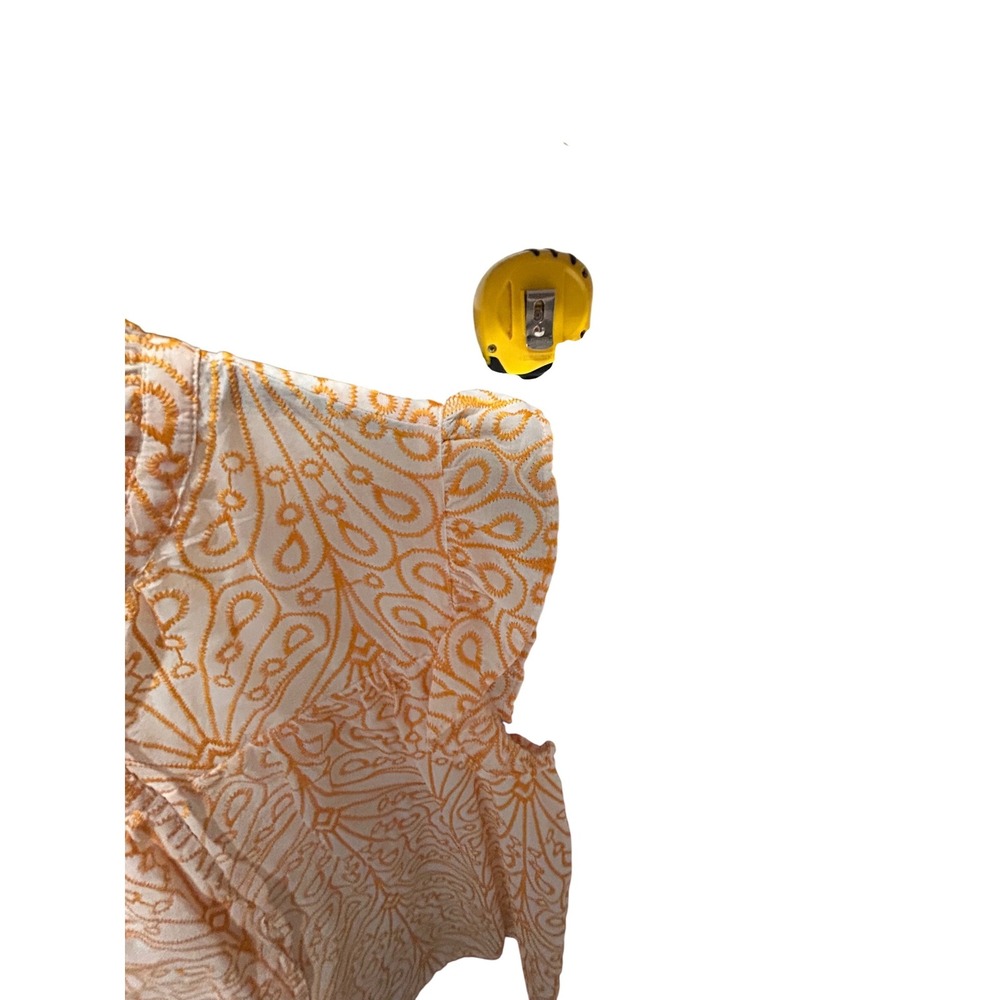 Loft Petites Orange Embroidered Ruffle Neck Cap Sleeve Blouse MP Cotton Boho - Picture 4 of 4